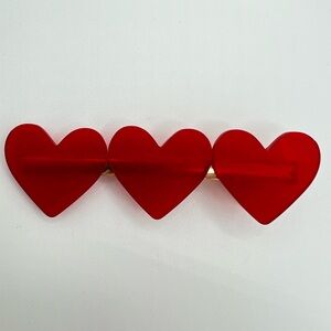 3-Heart Alligator Hair Clip Red New